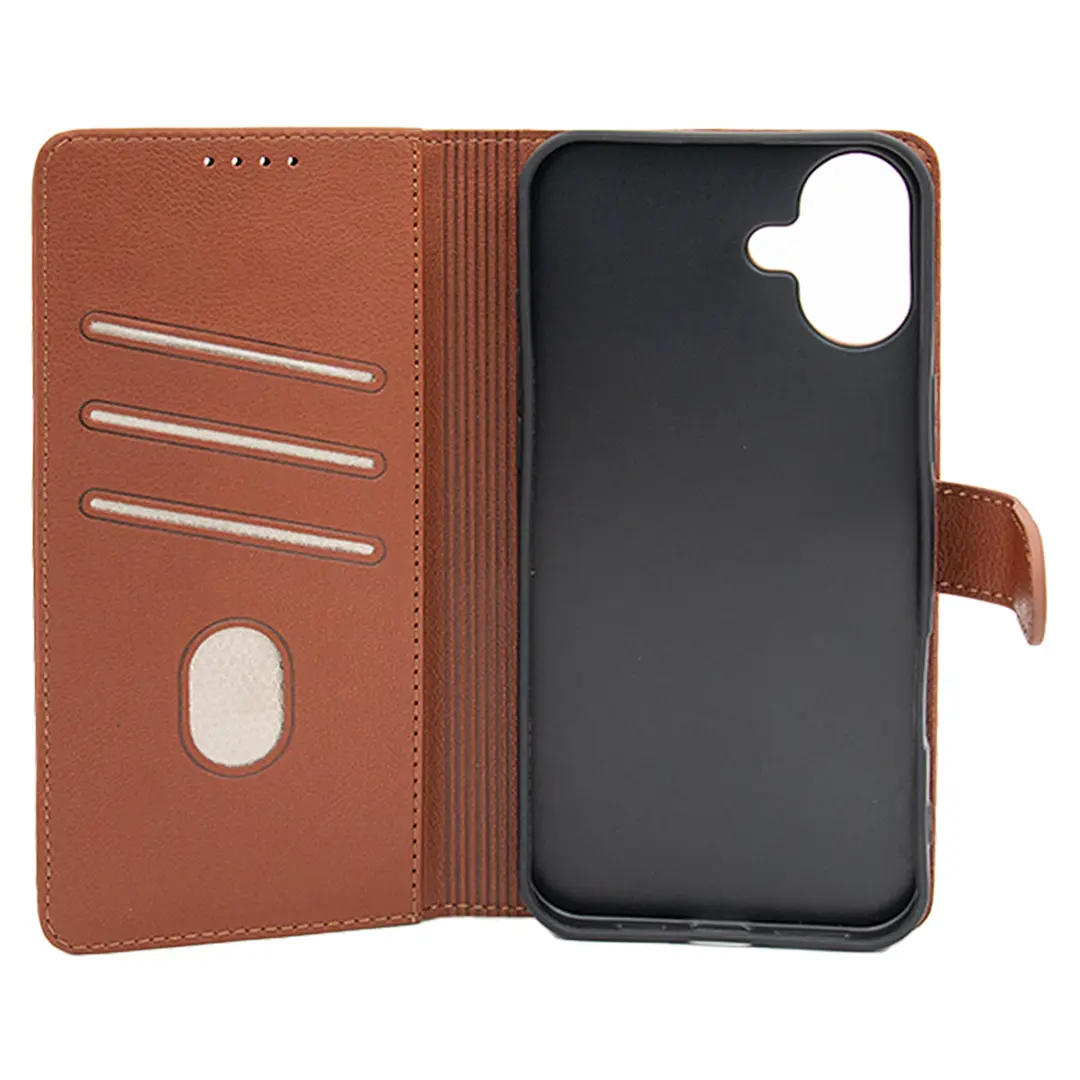 iPhone 16 Plus PU Leather Wallet Case Brown